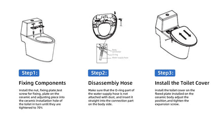 Intelligenter Bidet-Toilettensitz für Badezimmer, beheizter Sitz, langsames Schließen, warmer Trockner, hinten vorne, waschbar, warmes Wasser, Fernbedienung, Nachtlicht
