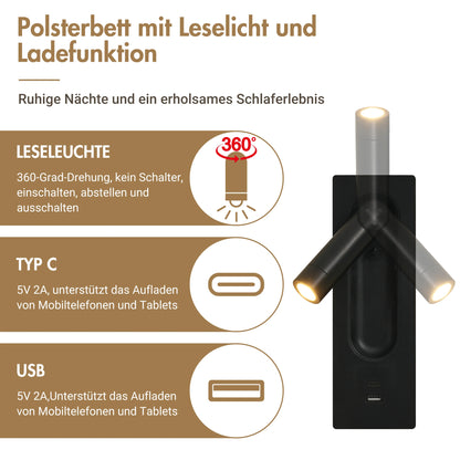 Merax Polsterbett 180x200 Leselampe USB Ladefunktion Stauraumbett Leinen Beige Holz Metall