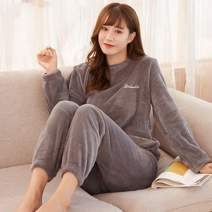 Damen-Pyjama-Set aus Korallensamt, verdickt, warm, Homewear, Herbst-Winter, Umstands-Loungewear, weiche Nachtwäsche, Geschenk für neue Mütter.