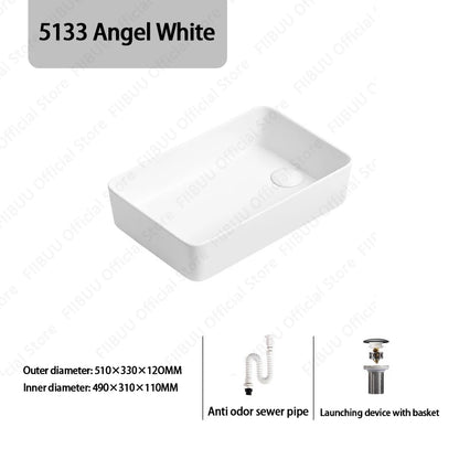 Rechteckiges silbergraues Porzellan-Keramikgefäßwaschbecken über der Theke, Toilette, Badezimmer-Schminktisch, Waschbecken, glasiertes weißes Waschbecken