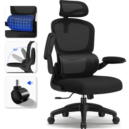 Daccormax Bürostuhl ergonomisch, Schreibtischstuhl, 150 kg Fassungsvermögen, verstellbare Kopfstütze und Armlehnen, Computerstuhl mit Lordosenstütze