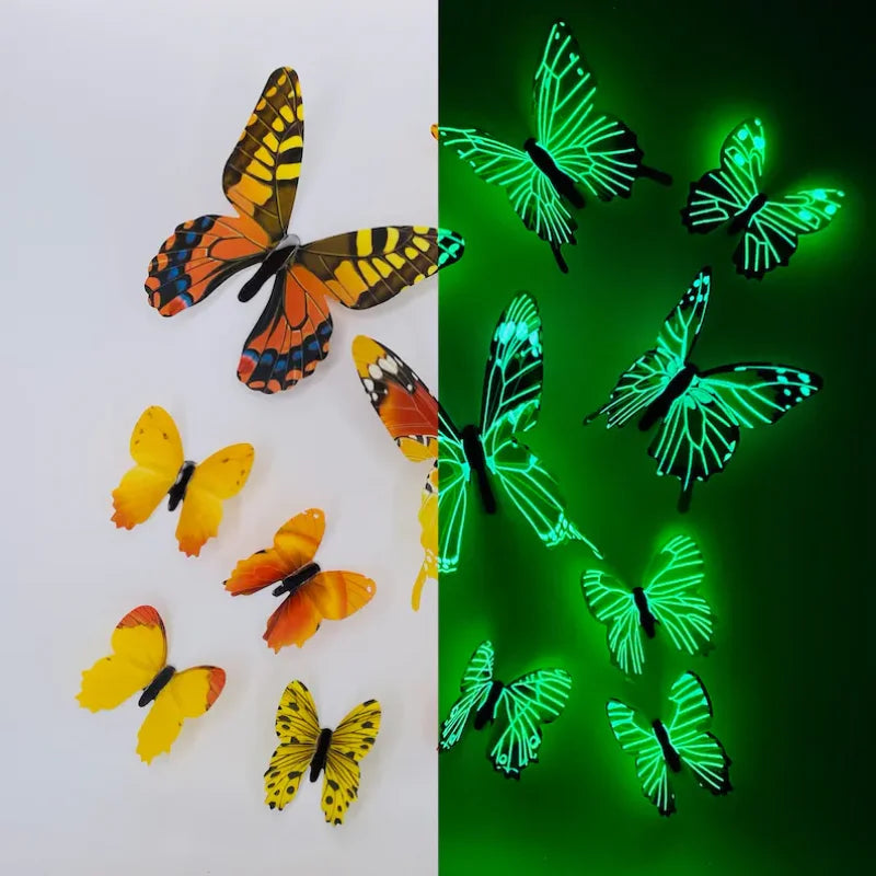 New 12Pcs Fashion 3D Luminous Butterfly Creative Wall Sticker For DIY Wall Stickers Modern Wall Art Home Decorations DIY Gift.