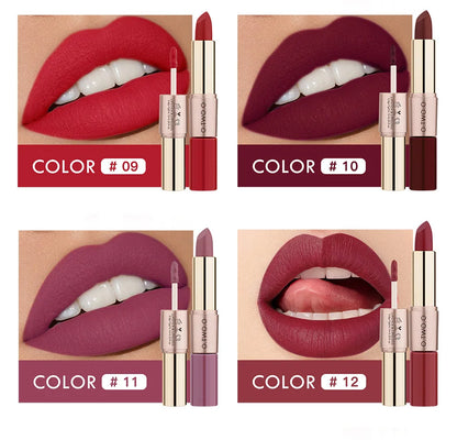 O.TWO.O 2 IN 1 Matte Lipstick&Liquid Lipstick 12 Colors Makeup Lip Glaze Waterproof Batom Lip Cosmetics Silky Texture.