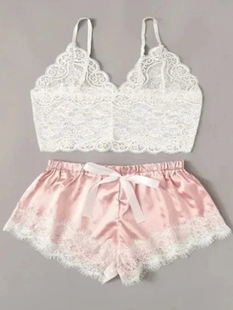 Weibliche Pyjama Sets Spaghetti Strap Top und Shorts Pyjamas Sexy Dessous Seide Satin Nachtwäsche Sommer Hause Tragen Frauen Schlaf Tuch