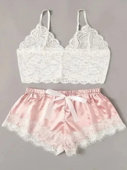 Weibliche Pyjama Sets Spaghetti Strap Top und Shorts Pyjamas Sexy Dessous Seide Satin Nachtwäsche Sommer Hause Tragen Frauen Schlaf Tuch