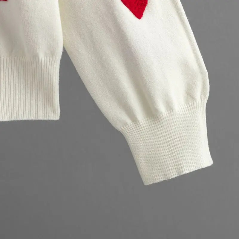 Frauen Herz Druck Gestrickte Pullover Herbst Winter Lose Pullover Elegante Strickwaren Jumper Valentinstag Tops.