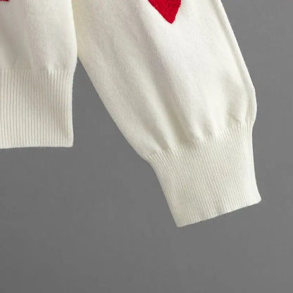 Frauen Herz Druck Gestrickte Pullover Herbst Winter Lose Pullover Elegante Strickwaren Jumper Valentinstag Tops.