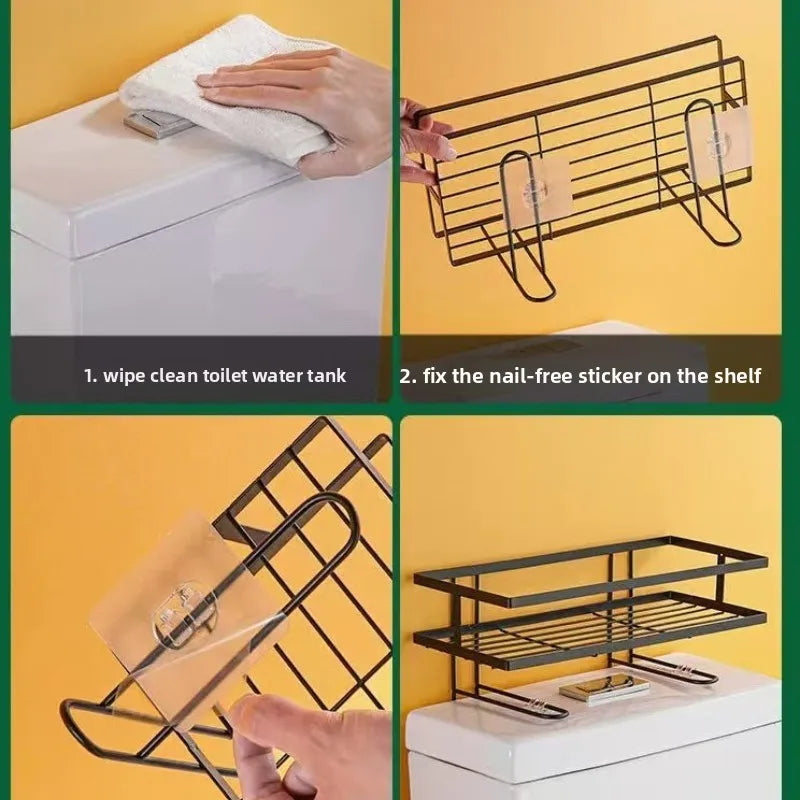 Kein Bohren Toilette Duschregal Lagerung Badezimmer Verschiedenes Lagerregal Multifunktionaler Wassertank Doppelschichtiges Lagerregal
