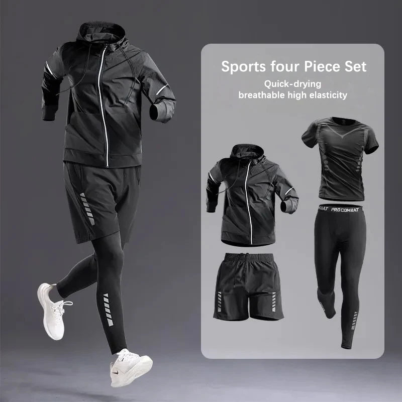 All-Season Men's Sportswear Set/Suit - Tracksuit for Running， Cycling, Fitness & Hiking，gym clothing men， jogging， boxing，5 pcs.