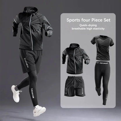 All-Season Men's Sportswear Set/Suit - Tracksuit for Running， Cycling, Fitness & Hiking，gym clothing men， jogging， boxing，5 pcs.