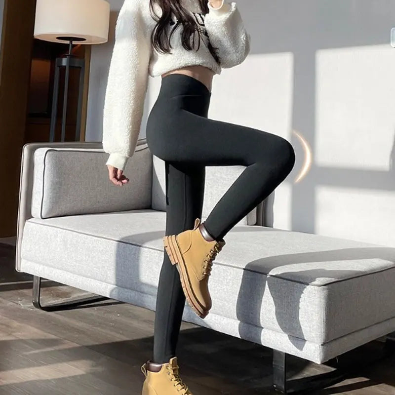 Autumn Winter High Waist Plus Velvet Shark Pants Women Seamless Fleece Warm Leggings Slim Casual Sports Fitness Yoga Leggings.