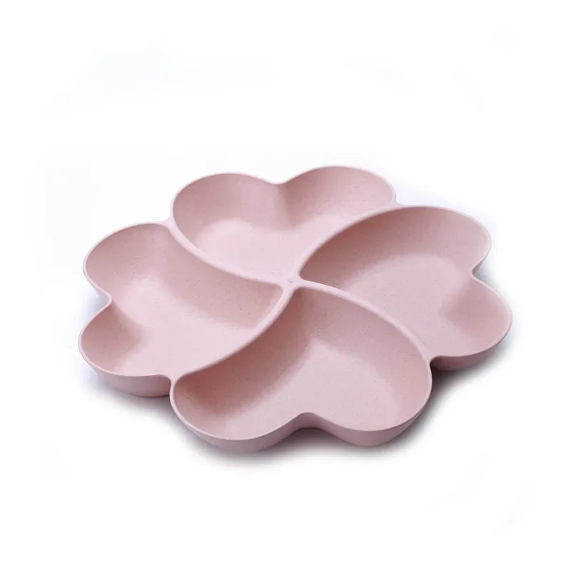 4-grid Fruit Plate Tray Heart Shaped Creative Plates Storage Box Dried Fruit Snack Plates Divided Candy Dessert Plate Container.