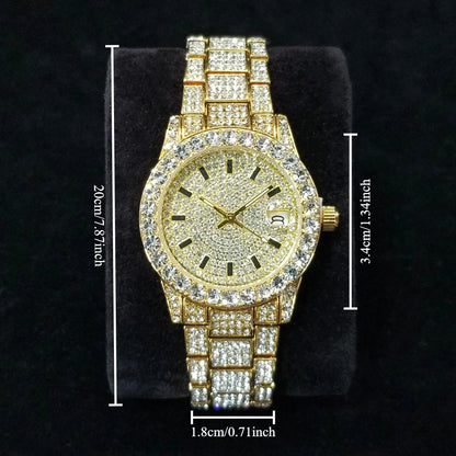 Elegant Diamond Watches Female Fashion Silver Round Stainless Steel Quartz Watch Iced Out Shiny Waterproof Clock Gift for Women.