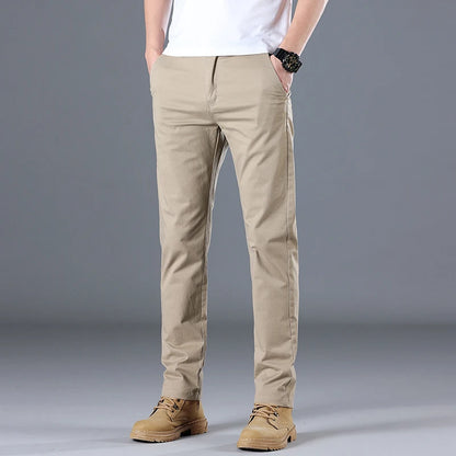 Men's High Quality Pure Cotton Classic Solid Color Casual Pants Business Stretch Slim Straight Brand Trousers Male Autumn New.