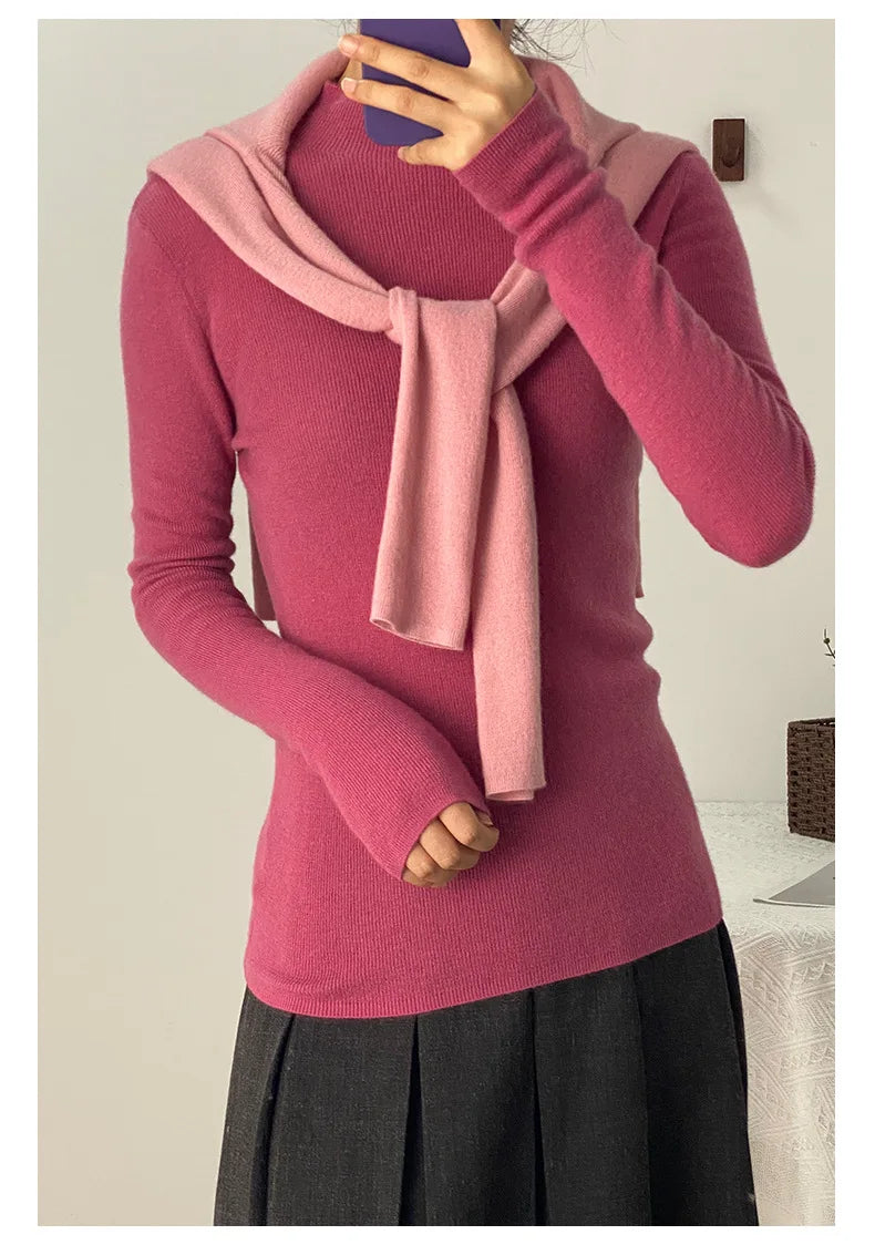 100% Ultra-fine Merino Wool Sweater Autumn and Winter Loose and Simple Semi-turtleneck Wool Bottoming Shirt Multi-color Sweater