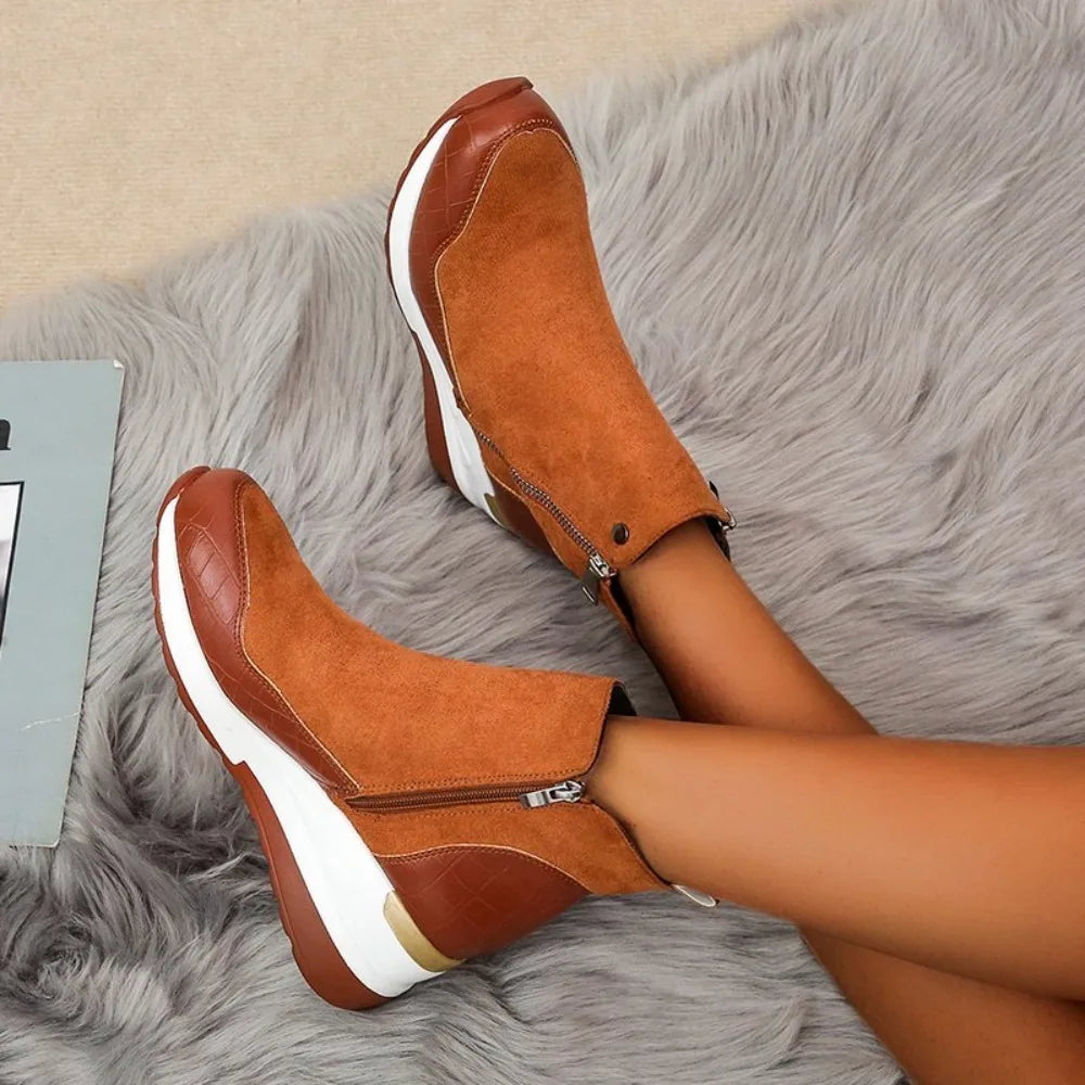 New Women Winter Boots Chunky Sneakers Ankle Boots Woman Zipper Buckle Thick Sole Platform High Top Female Booties.