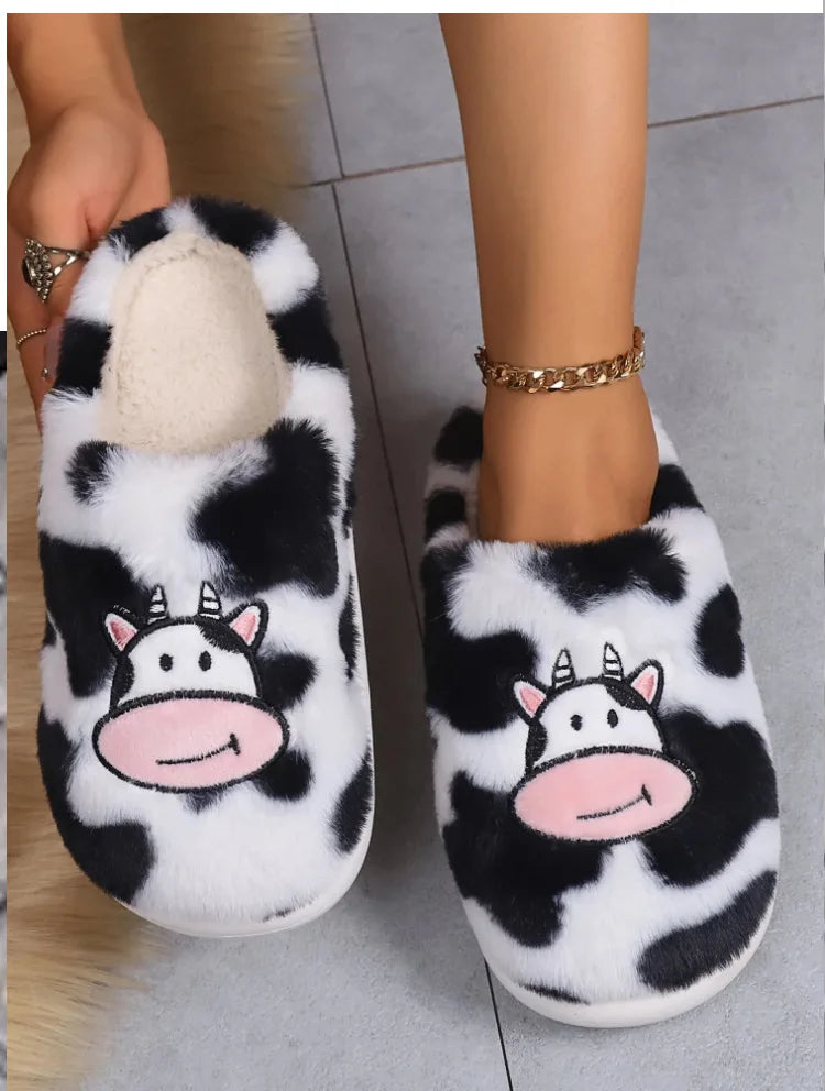 Smile PoP Cute Women Slippers Indoor Fuzzy Women House Slippers Classic Cartoon Casual Home Shoes Warm Bedroom  Animals Shoes.