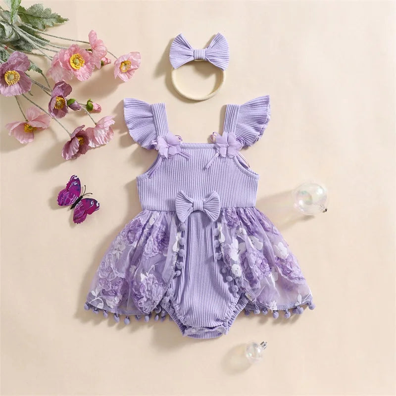 0-18M Kleinkind Baby Mädchen Sommer Strampler Kleid Nette Rüschen Ärmellose Square Neck Blume Body mit Stirnband Set neugeborene Kleidung.
