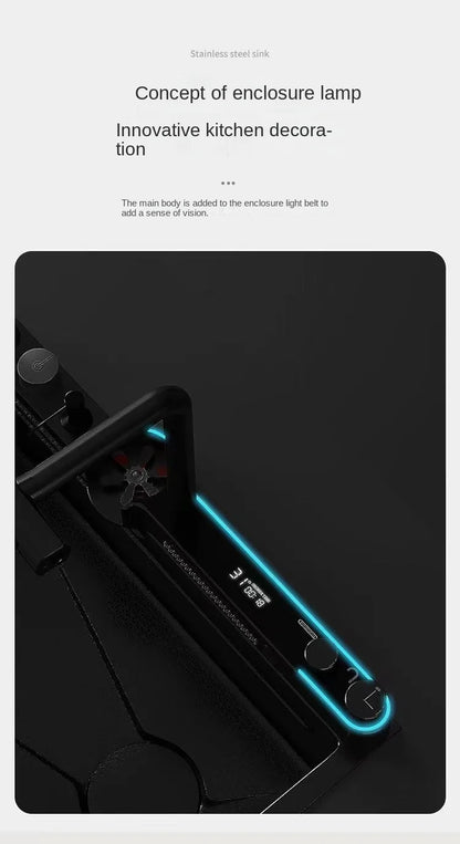 Digitalanzeige, Wasserfall, Einzelschlitz, Nano-Spüle aus Edelstahl 304, Geschirrspülen, Küche, multifunktionales Gemüsewaschbecken