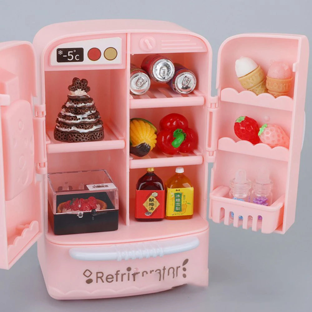 Cute Simulation Microfilm Furniture Double Door Refrigerator 1:12 Dollhouse Kitchen Model Decorations For Girl Birthday Gifts.