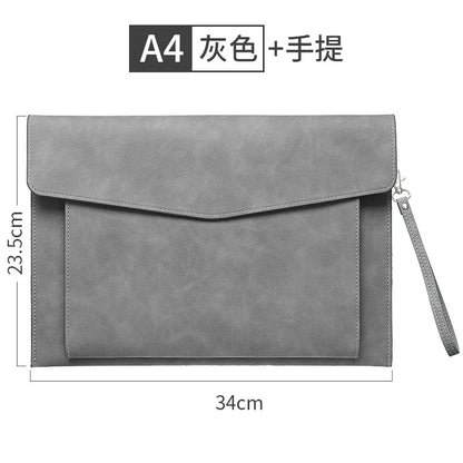 A4 Leather Document Bag, Large Capacity Business Briefcase, Waterproof Office Folder, Can Hold Laptop and Stationery.