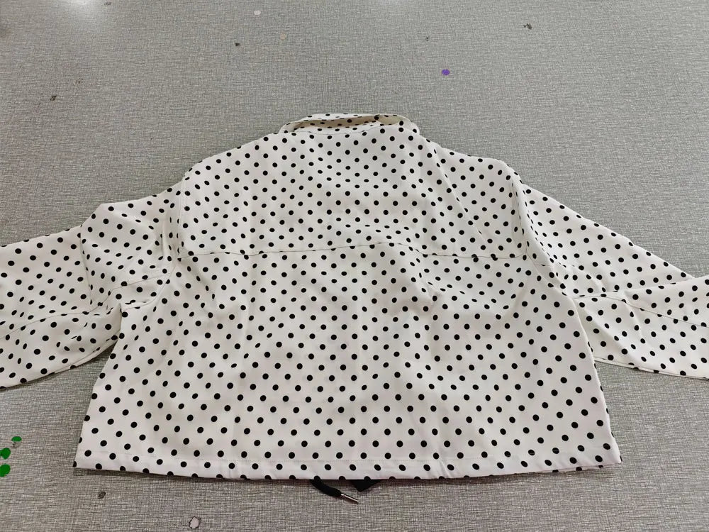 TRAFZA Herbst Polka Dot Gedruckt Jacke Für Frauen Lange Ärmel Rollkragen Zipper Mit Taschen Kordelzug Lose Vintage Mäntel.