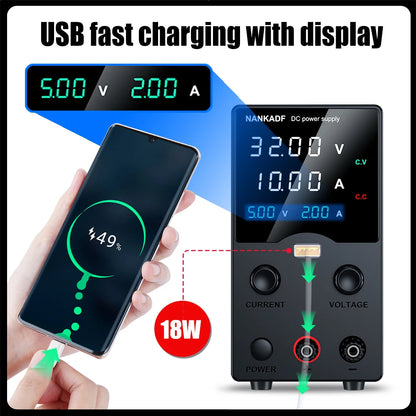 NANKADF DC laboratory power supply 30V 10A bench power supply encoder regulates voltage and current Dual input voltage 220V/110V.