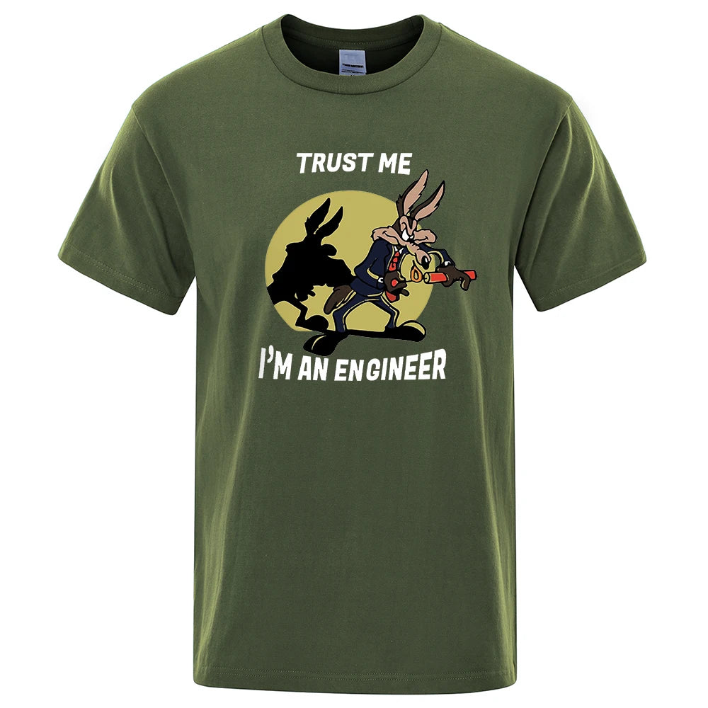 Trust Me Im An Engineer T Shirt For Men Pure Cotton Vintage T-Shirt Round Neck Engineering Tees Classic Man Clothes Oversized.