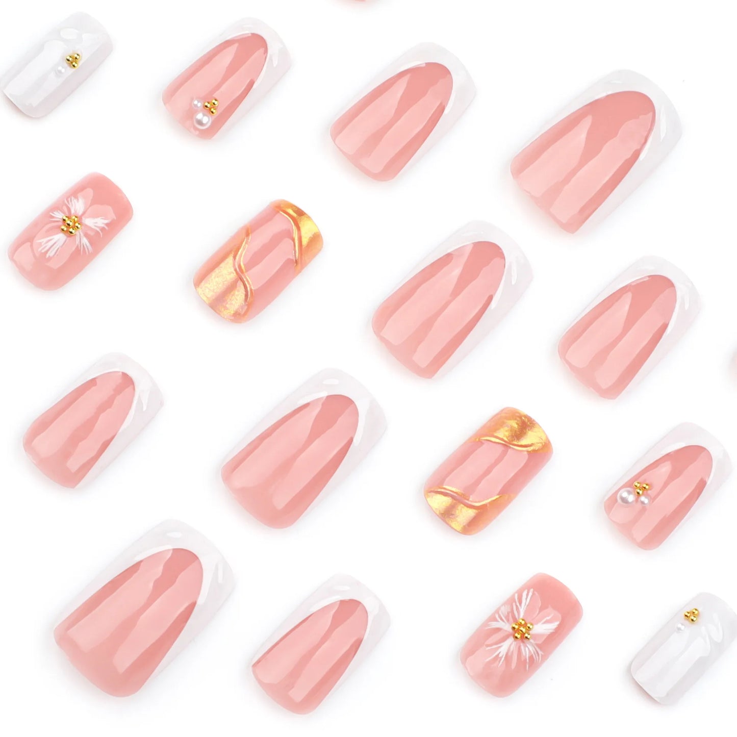 24pcs 3D Flower Press on Nails French Square False Nails Wearable Stick-on Nail Fake Nails Uñas Postizas Накладные Ногти 네일팁.
