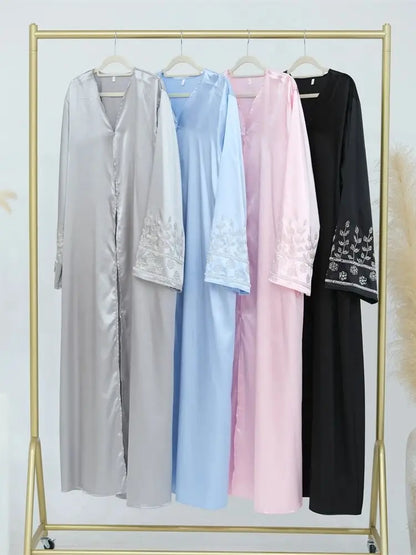 Ramadan Eid Open Beading Kimono Abaya Dubai Muslim Prayer Clothes Women Kebaya Kaftan Dress Islam Robe Arabe Femme Musulmane.