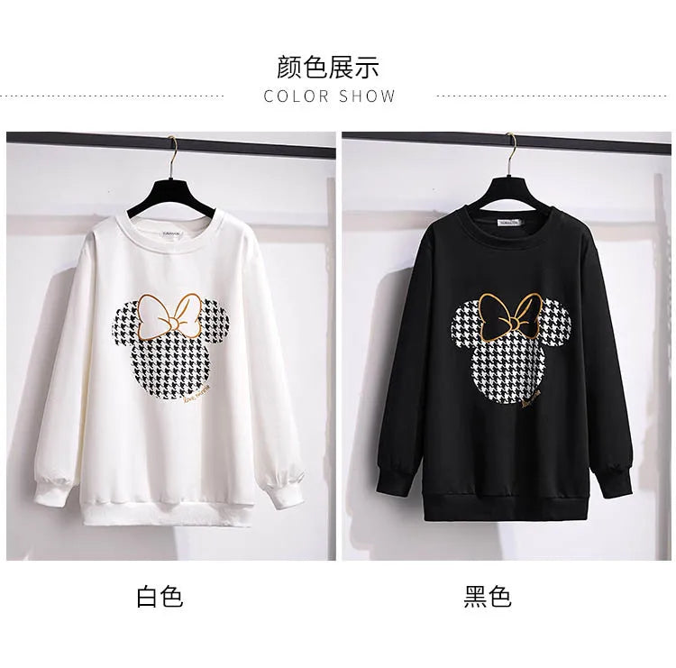 175Kg Plus Größe frauen Fehlschlag 170 Frühling Herbst Neue Lose Rundhals Cartoon Sweatshirt Schwarz Weiß 6XL 7XL 8XL 9XL 10XL 11XL.