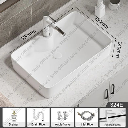 Large Square Ceramic Washbasin For Bathroom Countertop Basin White Sink Above Counter Pedestal Hotel Home Balcony Bathroom Sinks