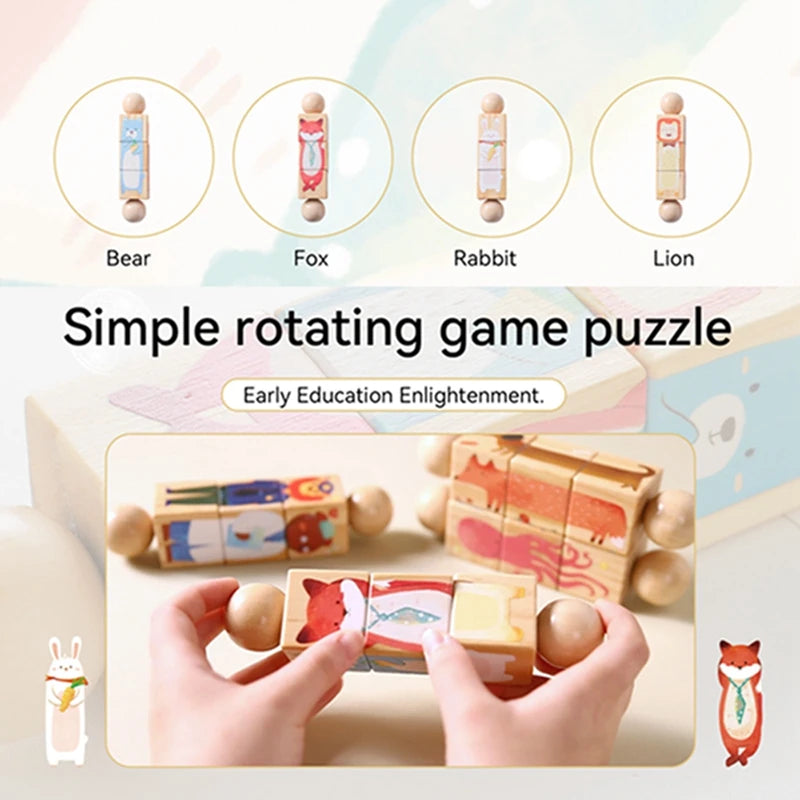 Baby Wooden Rotating Jigsaw Puzzle Hand bell Toy Baby Mobile Musical Rattle Toy Montessori Puzzle Game For Babies Newbaby Gift.