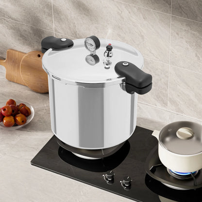 22L Large Capacity Pressure Canned Pot With Pressure Gauge Release Valve, Silver New Model.