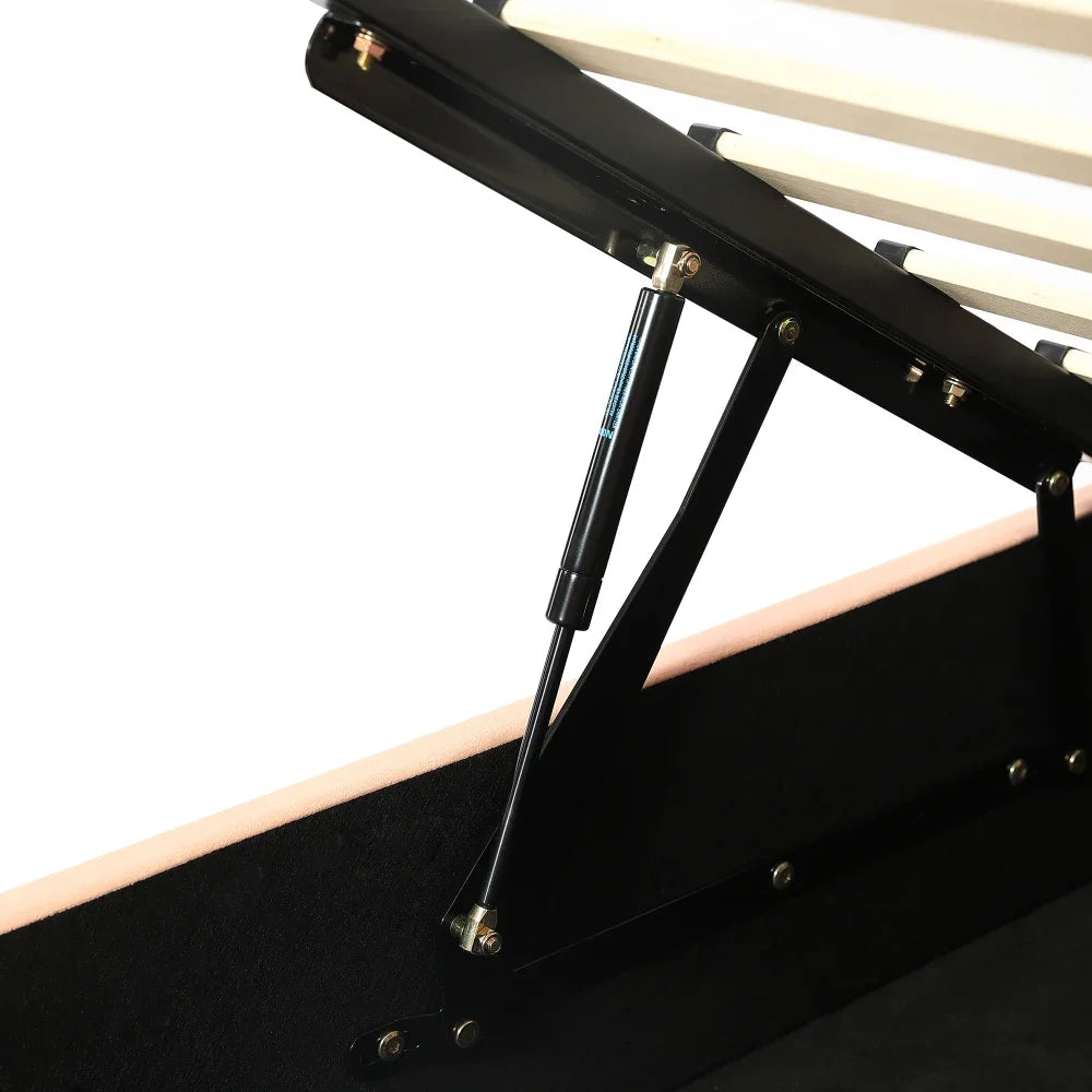 Polsterbett, Einzelbett, Babybett, niedlicher Hasenkopf, hydraulisches Bett mit Stauraum, erhöhter weicher Zaun, Samt, rosa + weiß, 90 x 200 cm