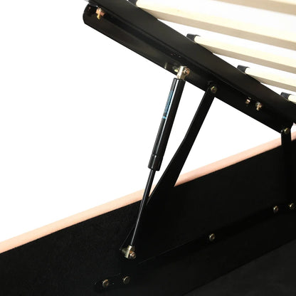 Polsterbett, Einzelbett, Babybett, niedlicher Hasenkopf, hydraulisches Bett mit Stauraum, erhöhter weicher Zaun, Samt, rosa + weiß, 90 x 200 cm