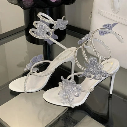 Aneikeh Street Style CRYSTAL Narrow Band Thin High Heels Women Sandals 2026 Summer Open Toe Ankle Strap Female Shoes.