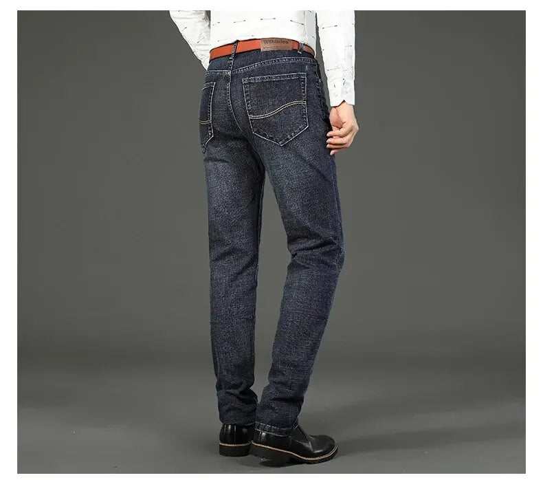 Wthinlee New Business Men's Jeans Casual Straight Stretch Fashion Classic Blue Black Work Denim Trousers Male Brand Clothing.