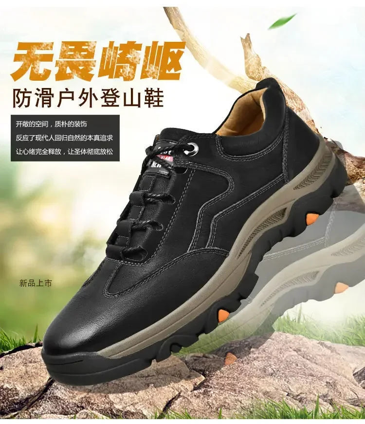 Non-slip Leather Men Hiking Shoes High Quality Man Casual Sneakers Comfortable Sport Shoes Breathable Retro Men Walking Sneakers.