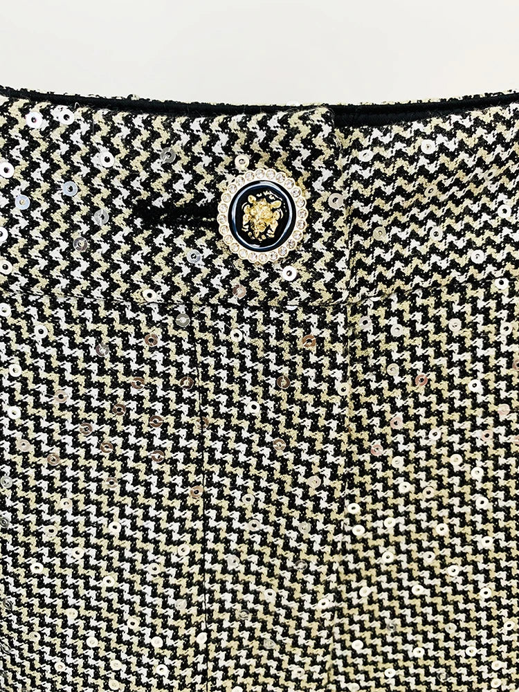 HIGH QUALITY 2025 Newest Designer Fashion Runway Suit Set Women Glitter Squined Blazer Jacket Pants Set.