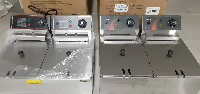 SucceBuy 12L 5000W elektrische Fritteusen, zwei Tanks mit Doppelkorb und Deckel, doppelte Fritteuse, einstellbare Temperaturregelung