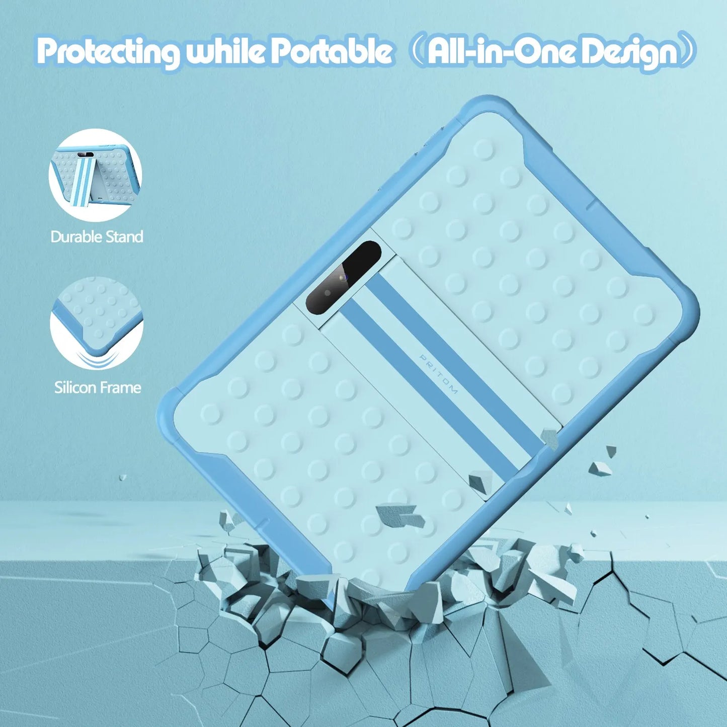 Pritom 10 Inch Kids Tablet Android 13 Go WIFI Quad Core Processor 2GB RAM 64GB ROM YouTube with Case.