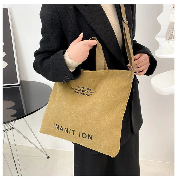 Japanese Canvas Men's and Women's Simple Cross-body Bag Wash Canvas Thick Handbag Large Capacity Arts Students Package Satchel.