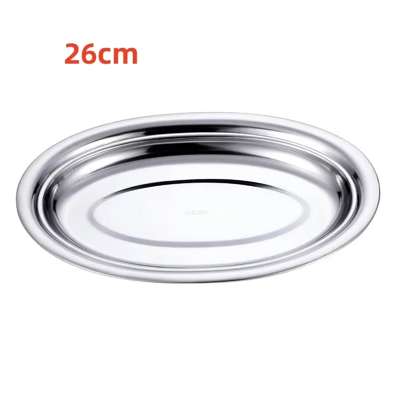 1Pcs 304 Stainless Steel Plate Oval Fish Dish Dinner Dessert Food Sushi Snack Steaming Fruit Dish Household Restaurant Tableware.
