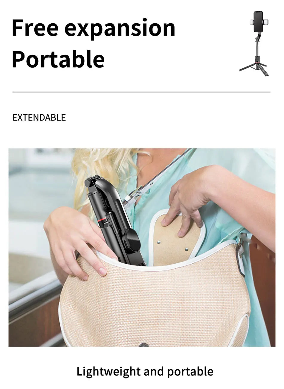 L13D Selfie Stick 1160mm with Wireless Bluetooth Double Fill Light Extended Tripod with Remote Shutter for Android IOS Cellphone.