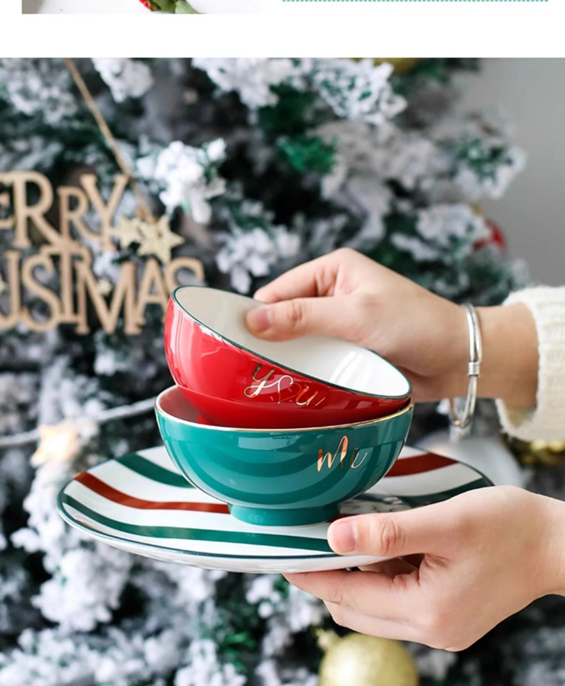 1pc Merry Christmas Ceramic Dinner Dish Plate Set Mug Dessert Cake Pastry Fruit Serving Plate Decorative Tableware.
