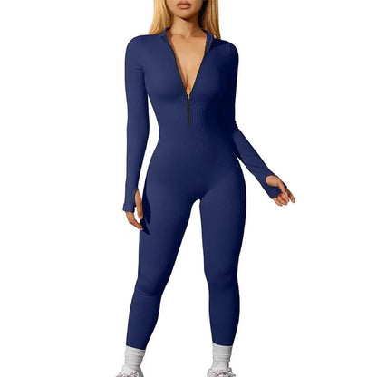 2024 New Fitness Outfit Female Casual Sport Workout Zipper Jumpsuit Women Romper Long Sleeves Skinny Activity Wear Overalls Tops.