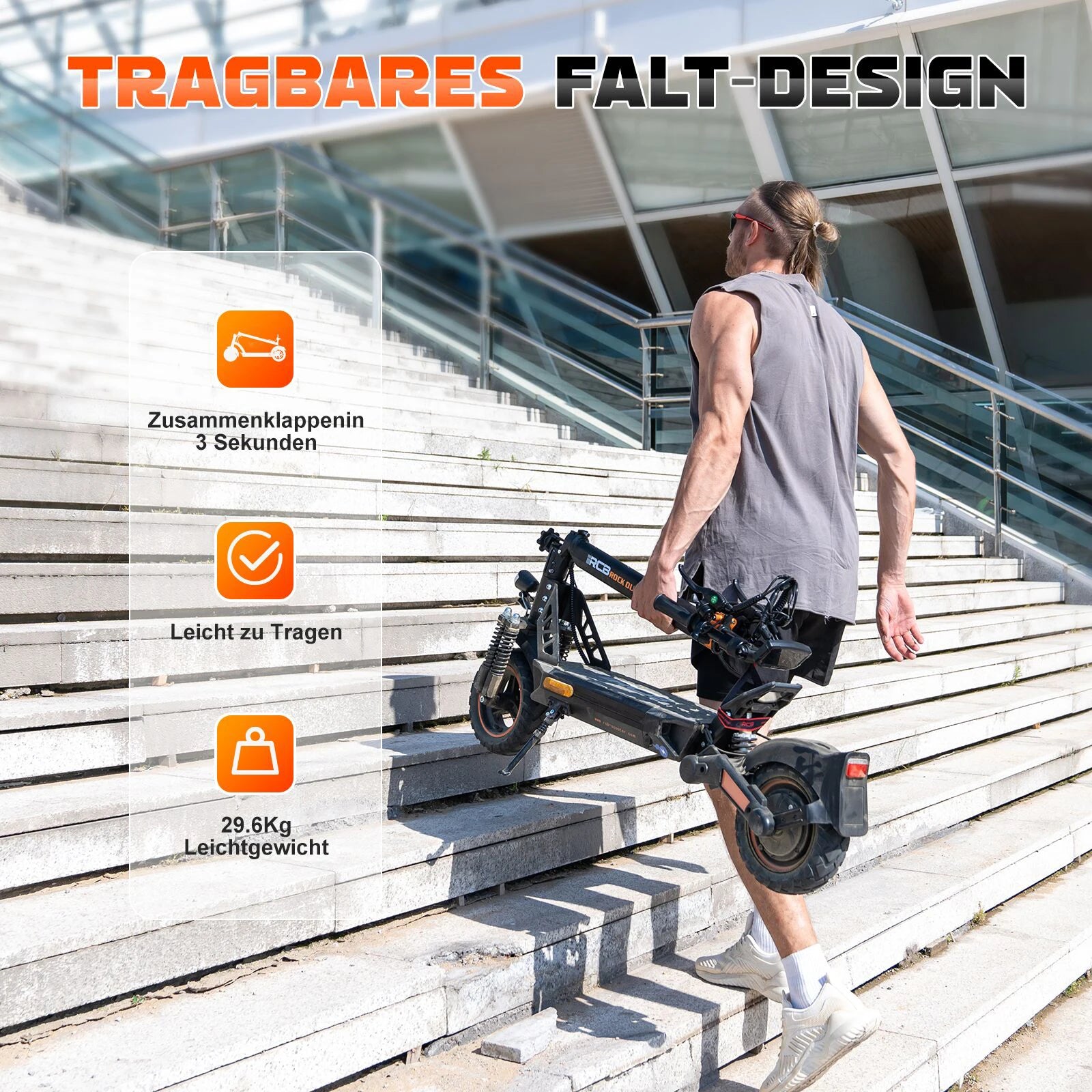 RCB Electric Scooter D5 Pro/D5 (ABE), 48V 27/20.8 Ah Battery, 500W Motor, 10“ Flatproof  Tyre, Dual Shock Absorption E Scooter.