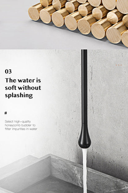 Luxuriöser Badezimmer-Wasserhahn aus gebürstetem Goldmessing im Deckendesign mit doppelter Steuerung von Hot & Cold-Waschtischarmaturen. Einfacher und anpassbarer Wasserhahn