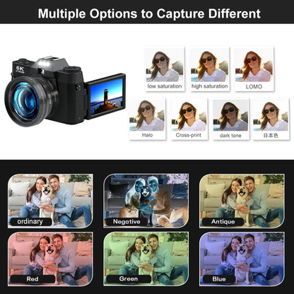 Ourlife 6K Compact Digital Photography Camera 64MP 16X Digital Zoom 180° Flip Screen WiFi Vintage Vlog Video Recorder YouTube.